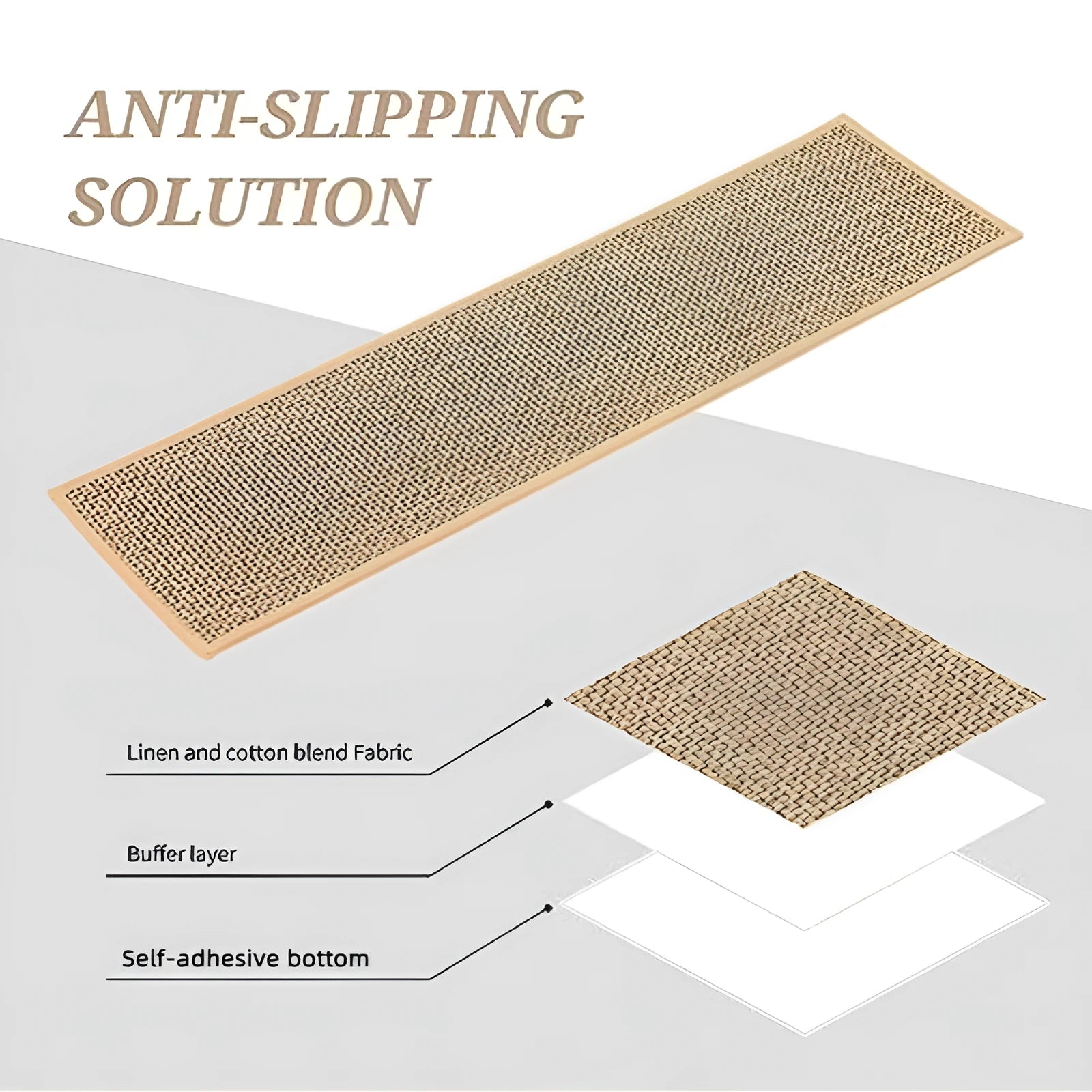 Japanese-style solid colour linen-look stair mat with rubber backing on a wooden step.