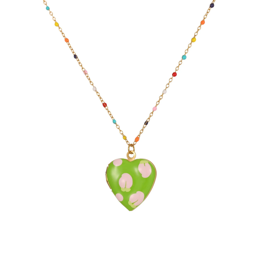 Gold-plated stainless steel necklace with heart-shaped fruit pendant on adjustable chain