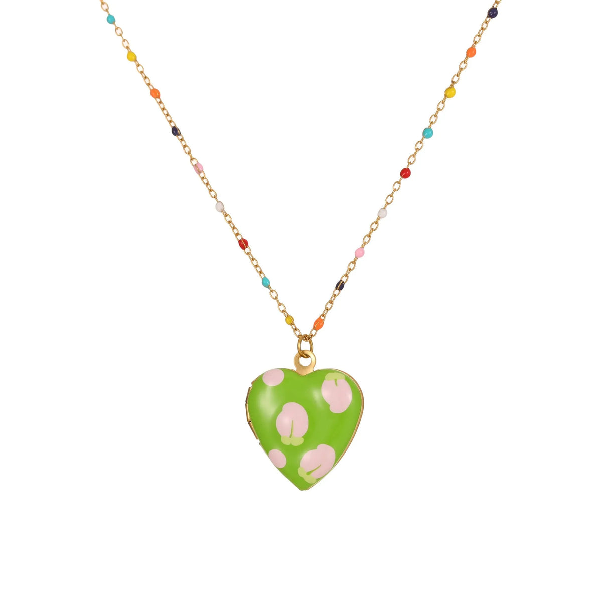 Gold-plated stainless steel necklace with heart-shaped fruit pendant on adjustable chain