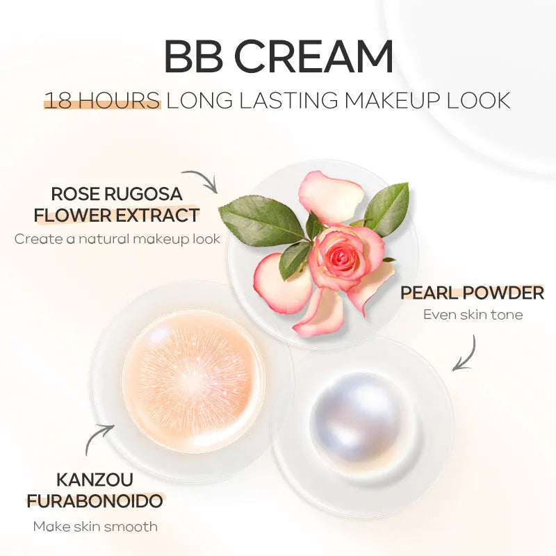 Natural Makeup BB Cream 30ml bottle showing nine shade options from Ivory White to Brown
