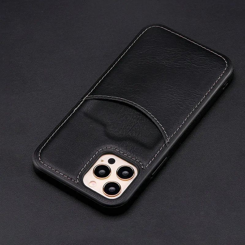 Dark blue PU leather protective case for iPhone models from 7 to 14 Pro Max.