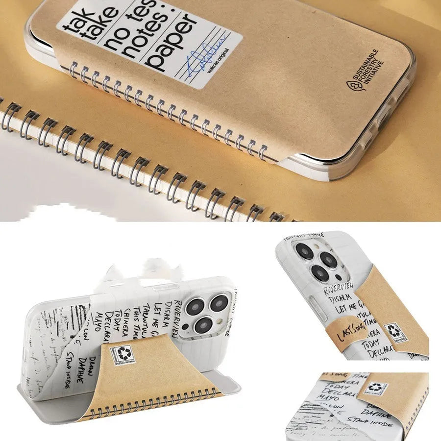 Minimalist flip stand iPhone case in kraft paper textured book case colour with TPU fall protection