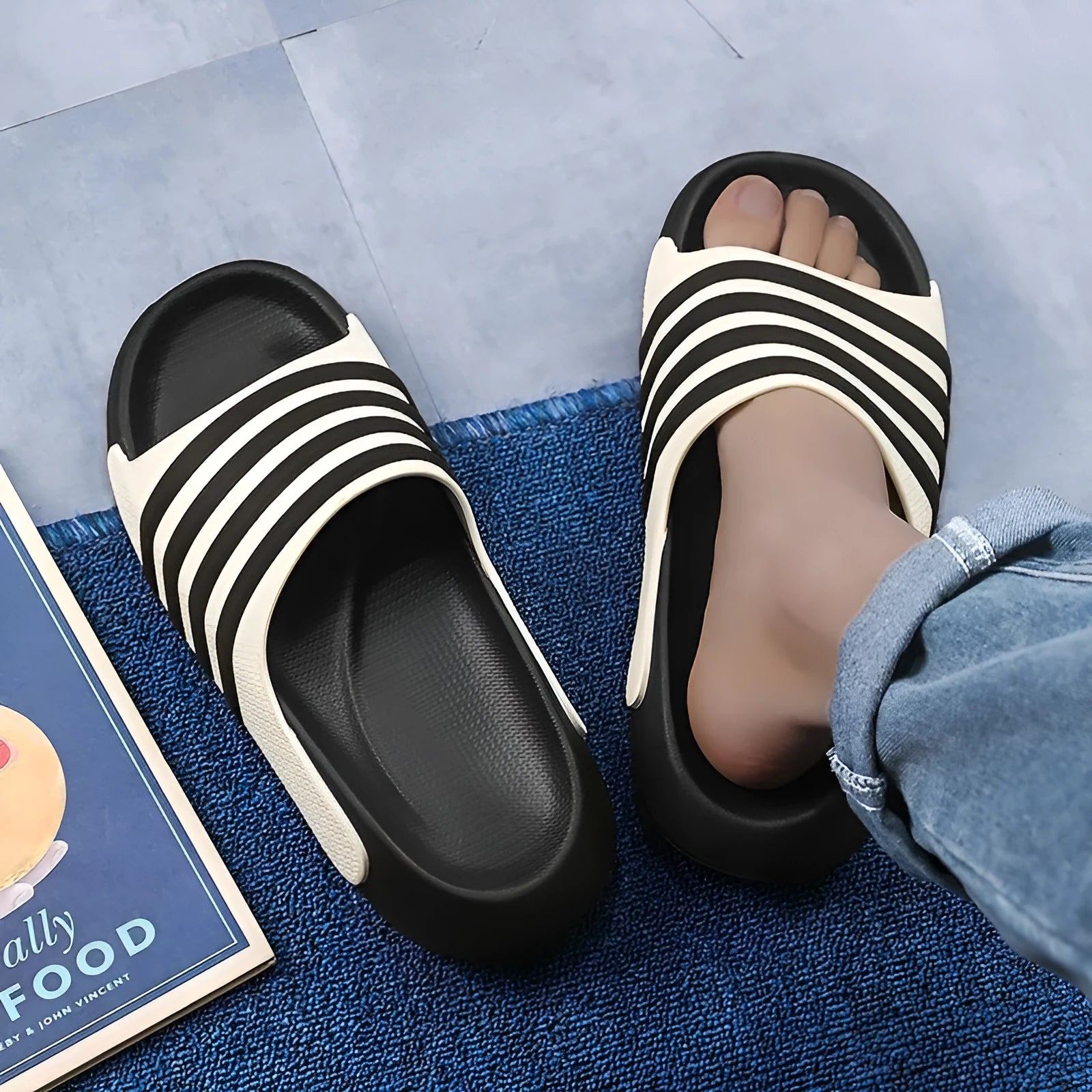 Casual EVA sole PVC slippers in beige, black and white, blue and white, or green colours