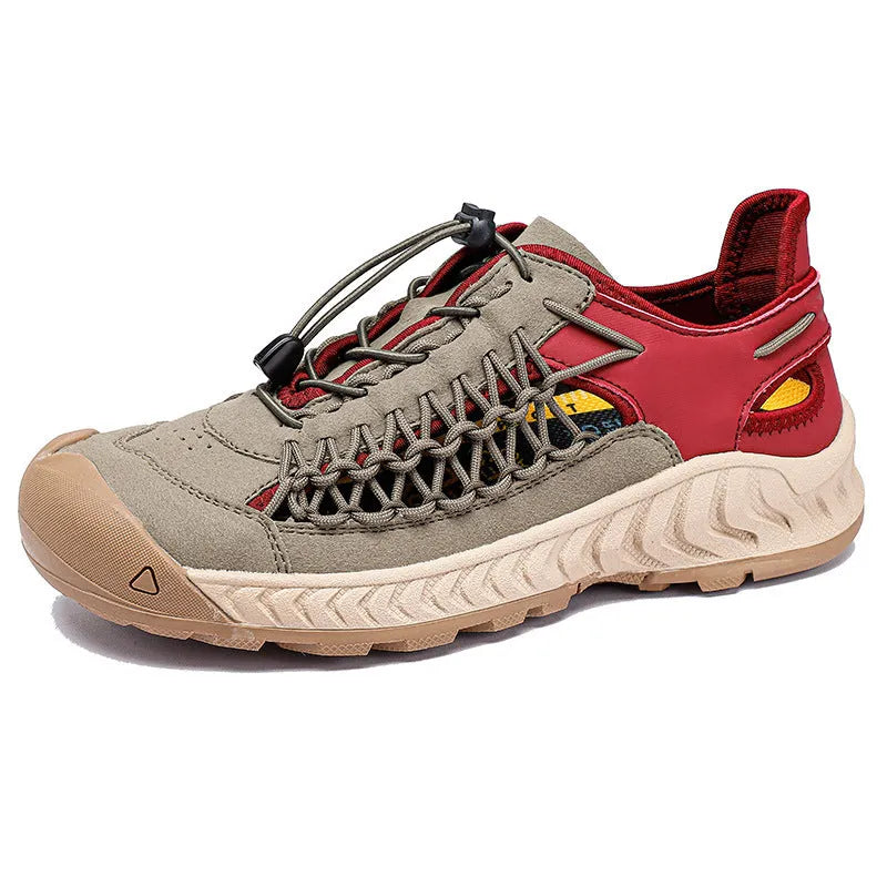 Men's hand-woven closed toe sandals with an elastic band and rubber sole in multiple colours.