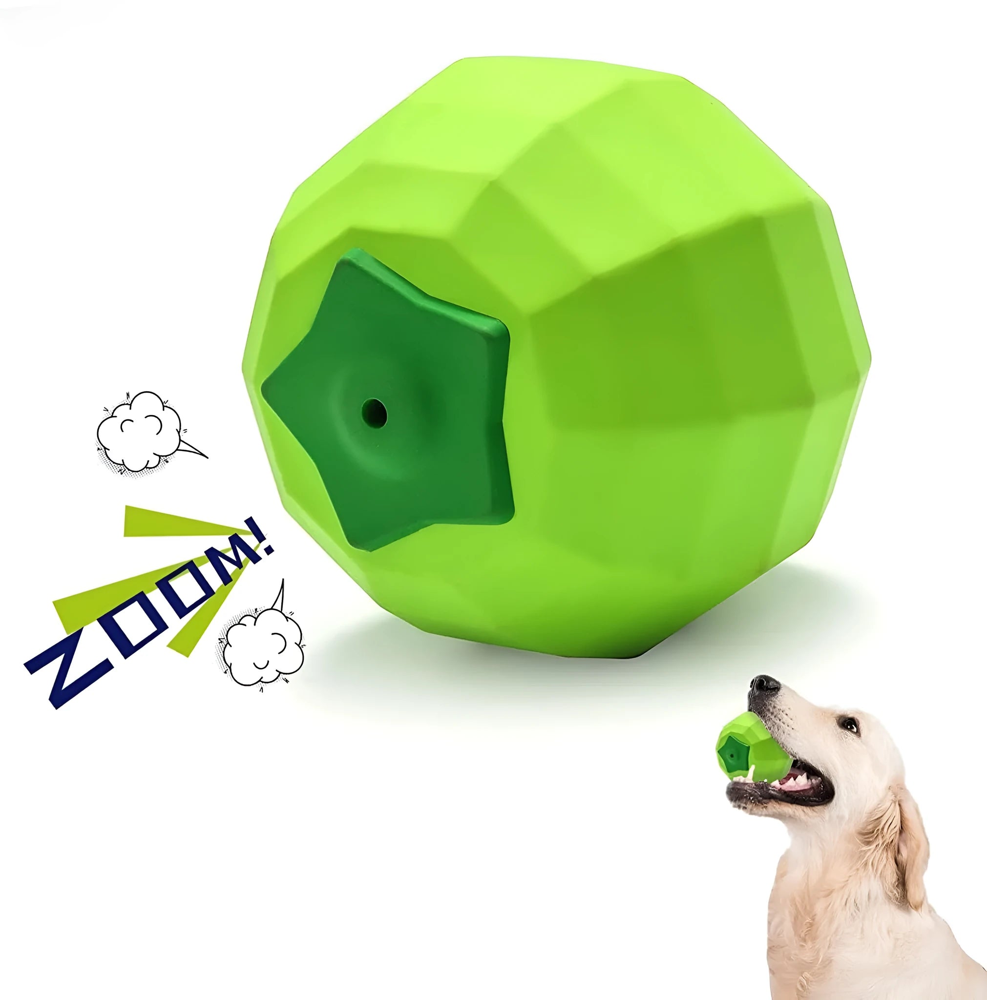 Green natural rubber squeaky dog chew ball for large breed aggressive chewers