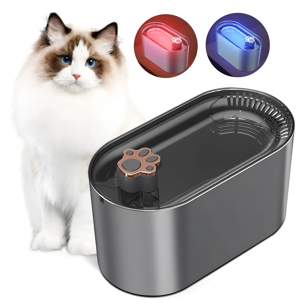 3L automatic pet water fountain with LED light, quiet pump, and triple filter system for cats and dogs