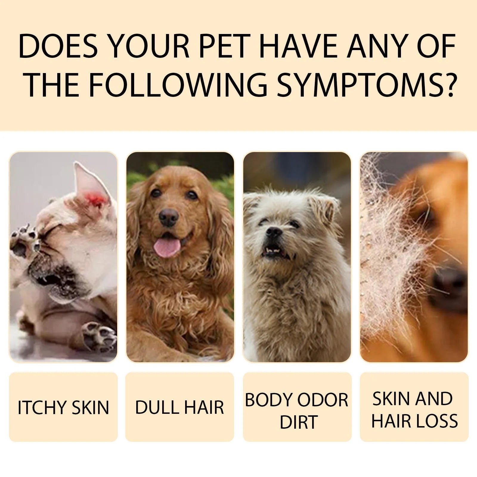 Bottle of mild dog shampoo for soft fur, showing 100ml and 300ml size options