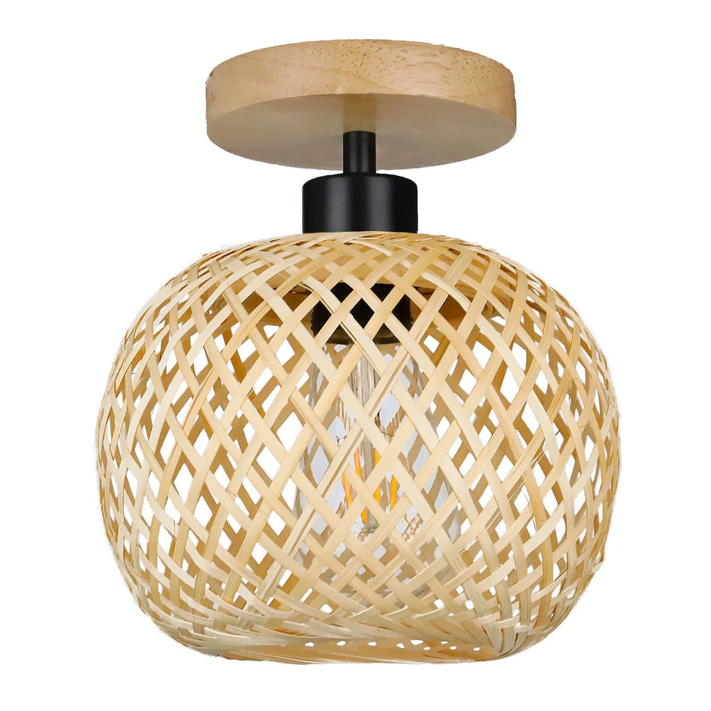 Natural bamboo Japanese-style ceiling lamp with a wood colour finish, designed for hallways and corridors.