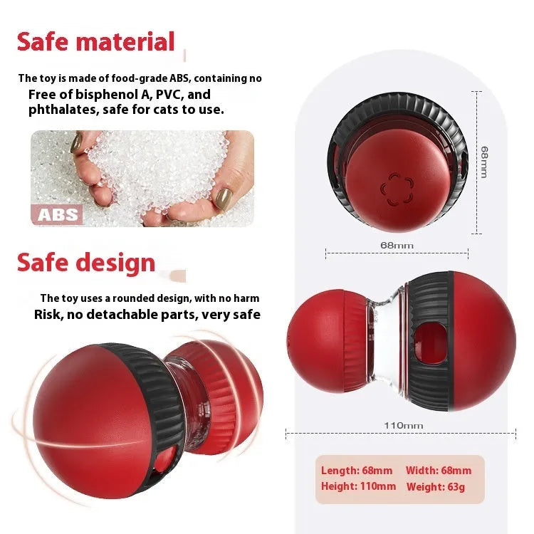 Rotating plastic cat toy ball with sound and food dispensing features in super ball colour