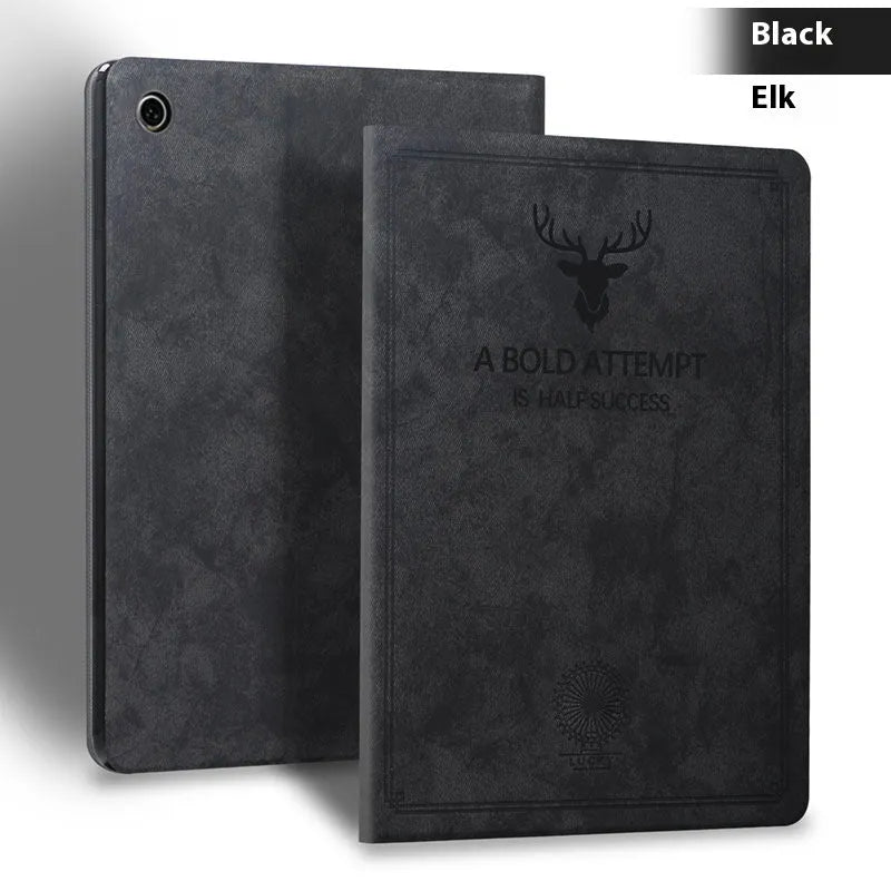 Deer soft shell TPU leather clamshell protective case for iPad in elk-themed colours.