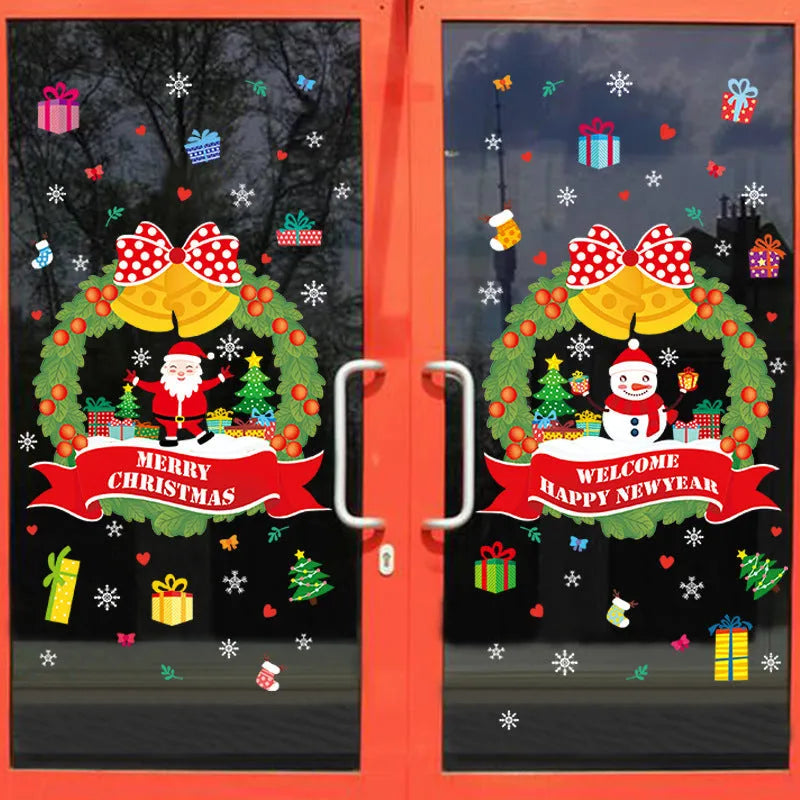 Large colourful cartoon electrostatic Christmas wall sticker on a window, 60cm by 45cm.