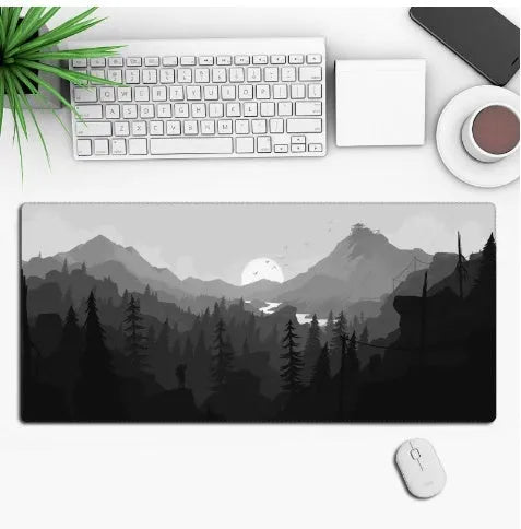 Anime design gaming mouse pad with non-slip rubber base shown on a desk