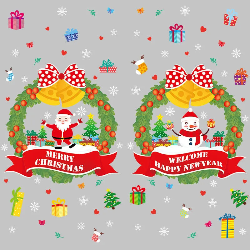 Large colourful cartoon electrostatic Christmas wall sticker on a window, 60cm by 45cm.