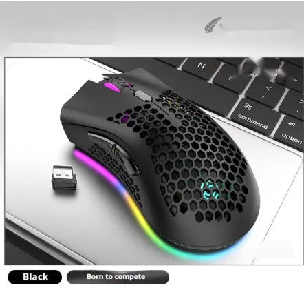 Hollow out game luminous wireless mouse in cyan, black, or white colour with photoelectric sensor