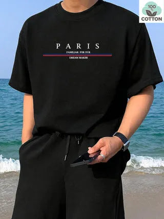 Men's printed cotton T-shirt in loose fit with short sleeves showing letter design