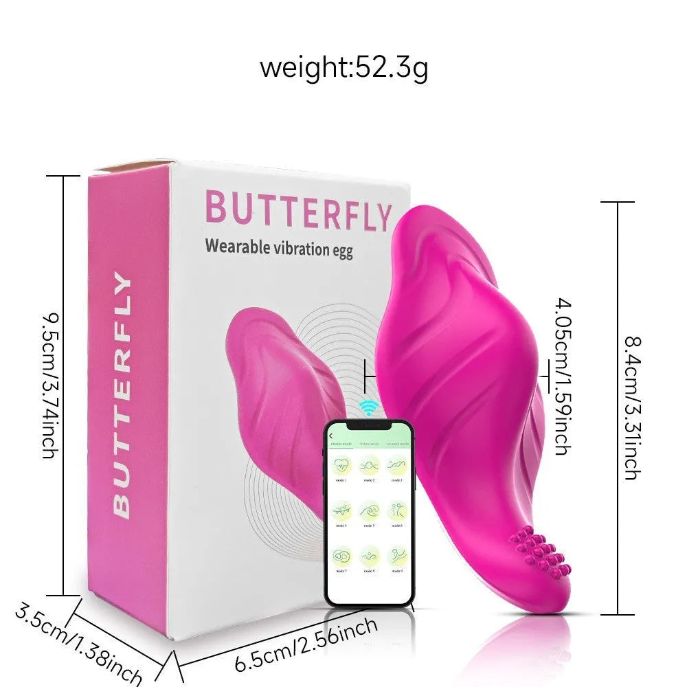 Rose red wearable female massager with butterfly design and app remote control
