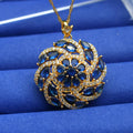 Spiral flower pendant necklace in real gold plated copper with micro inlaid zircon, Blue or Colour option