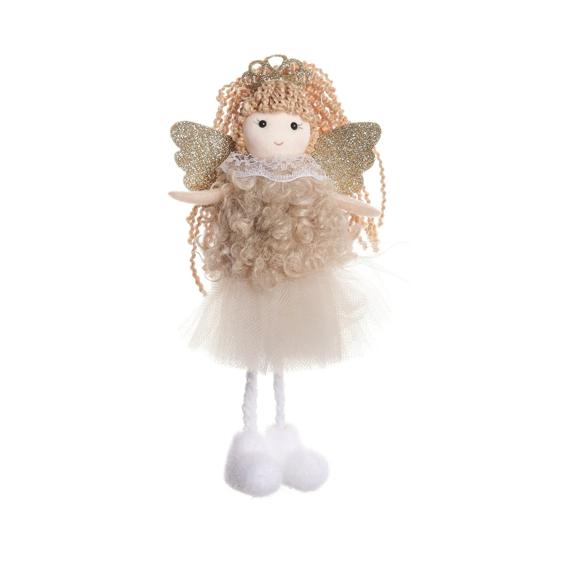 Christmas angel girl fabric pendant with crown design for high ponytail hairstyles in white, pink, or khaki colour