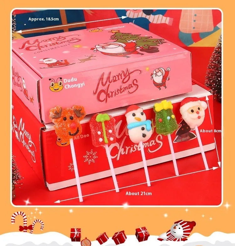 Christmas soft lollipop gift box with 18 or 30 stick candy pieces for festive sharing