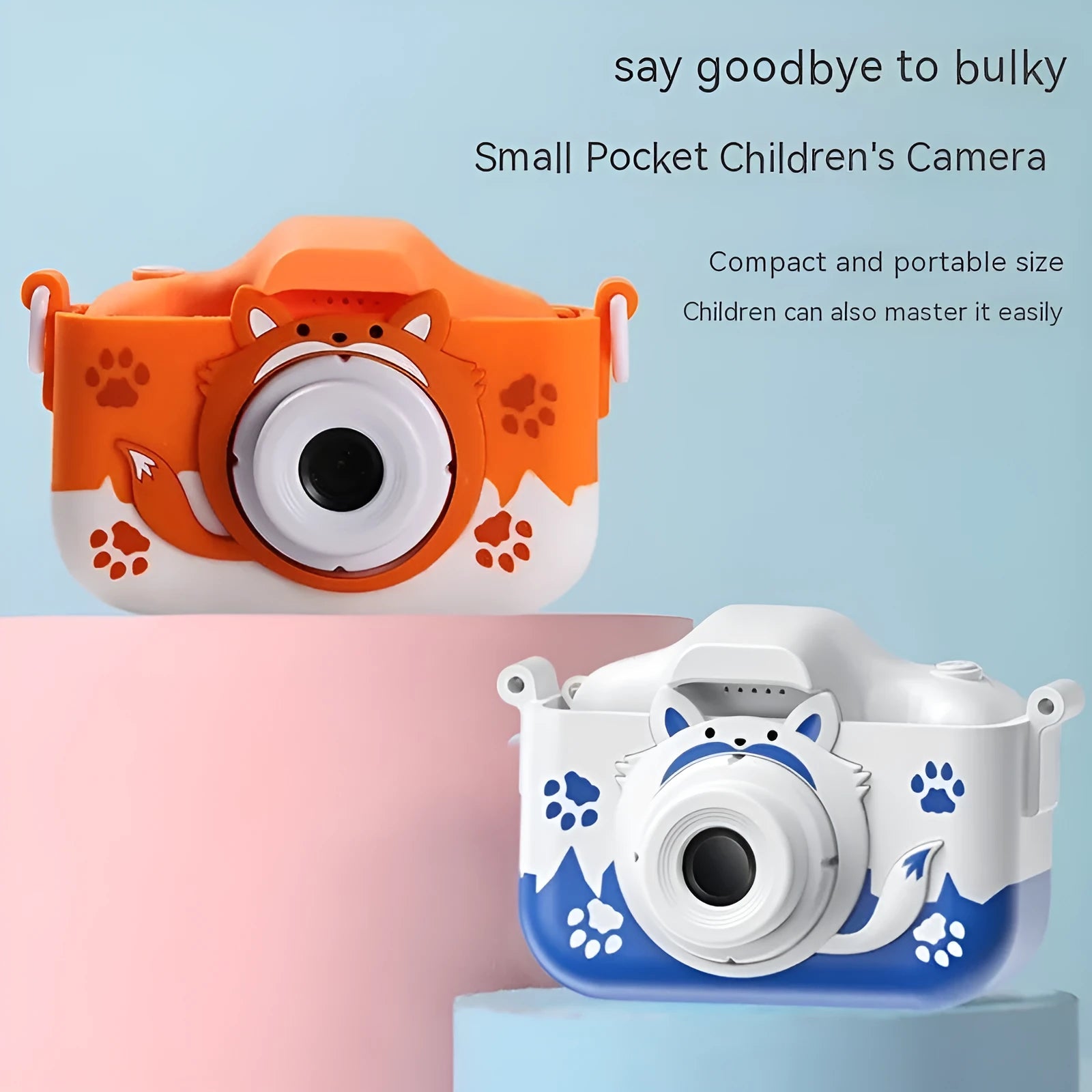 HD cartoon children's digital camera in blue with photo sticker and video functions