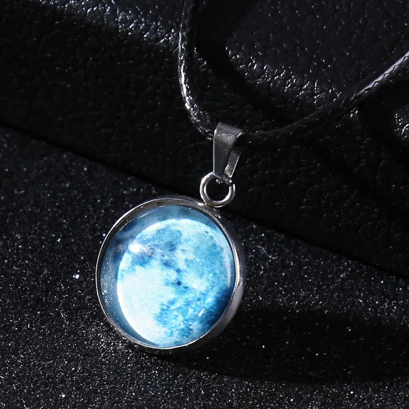 Christmas moon night sky luminous pendant necklace with glass constellation design on alloy chain