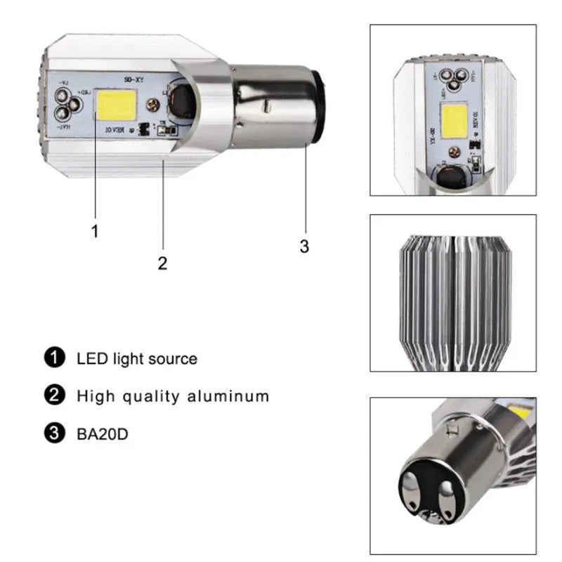 Motorcycle LED M4 double claw H6 built-in lights with aluminium housing and BA20D base