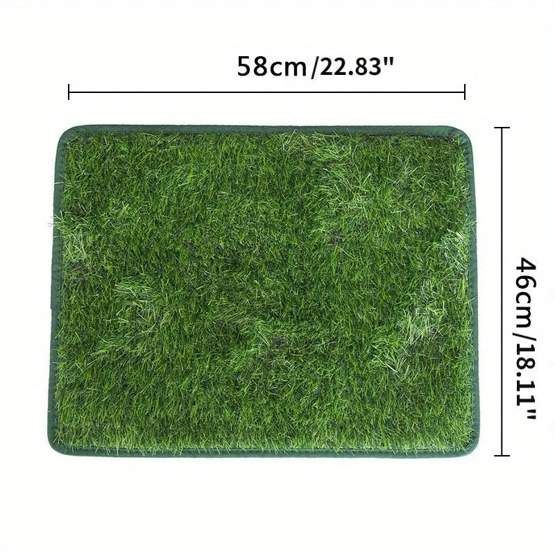 Artificial grass dog toilet training mat showing three size options for indoor pet training