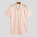 Men's pink loose fit summer shirt with waffle texture fabric and short sleeves