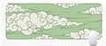 Large rectangular cloud pattern mouse pad and desk mat in natural rubber on a wooden desk.