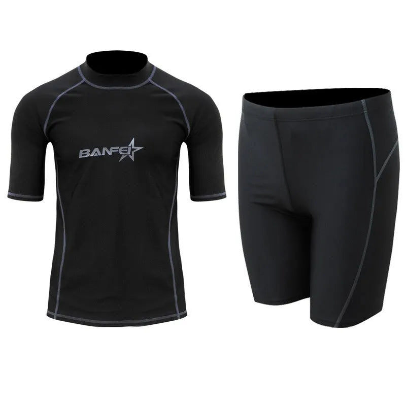 Men's quick-drying half sleeve swimsuit set for snorkeling and surfing in nylon fabric