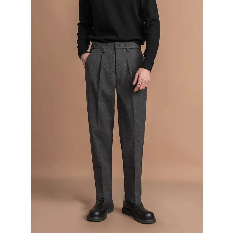 Men's straight cut trousers in polyester fabric for business casual wear