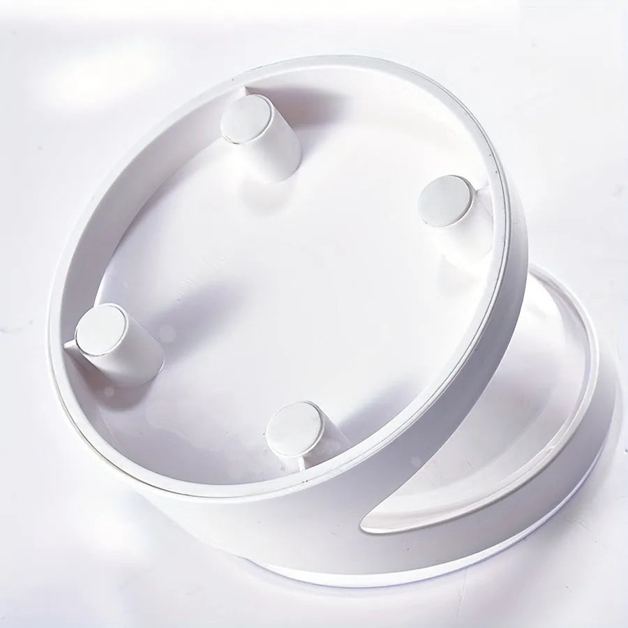 White elevated plastic cat food bowl with tilted design for anti-vomit feeding and neck protection