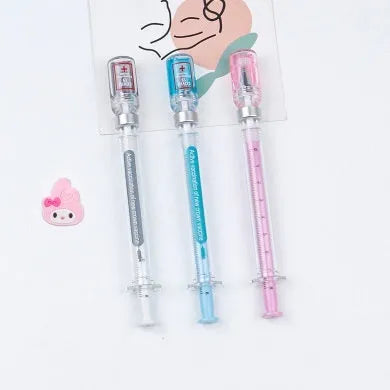 Vaccine design novelty gel pen with black ink 0.5mm tip on white background.