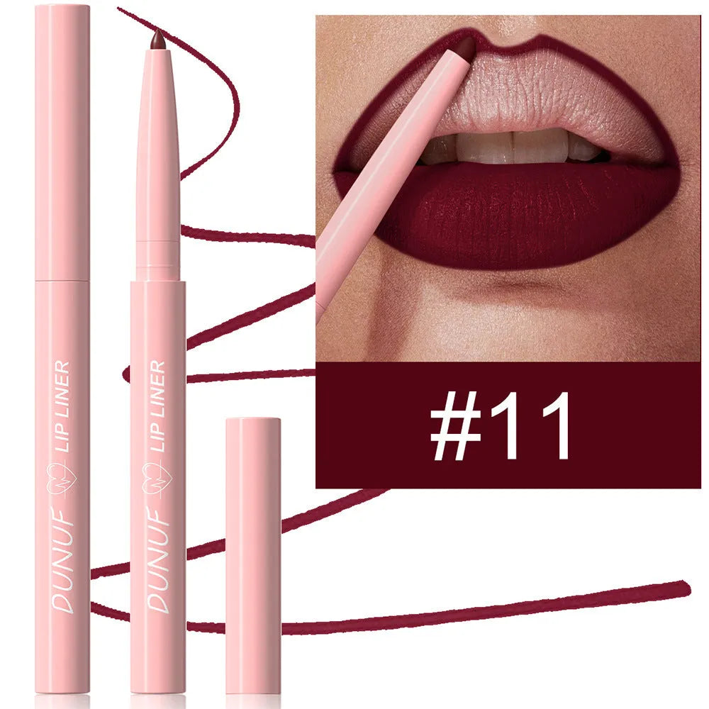 12 Colour Velvet Matte Lip Liner Pencils in assorted shades on a white background.