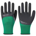 Black and green rubber work gloves with a textured non-slip palm