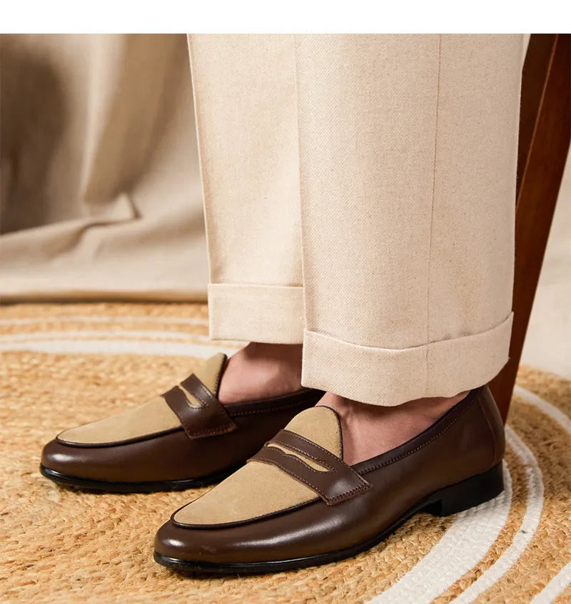 Coffee grey Belgian loafers with suede leather and slip-on design