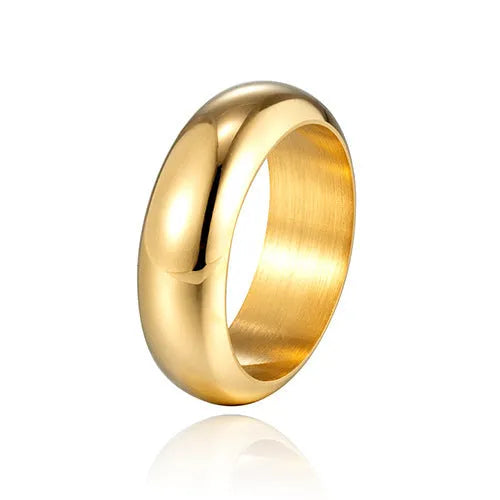 Glossy electroplated titanium steel ring in gold, black or steel colour