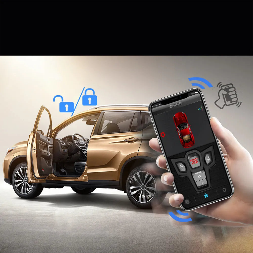Red and frosted black one-way car alarm system with two remote controls for 3000m range vehicle security