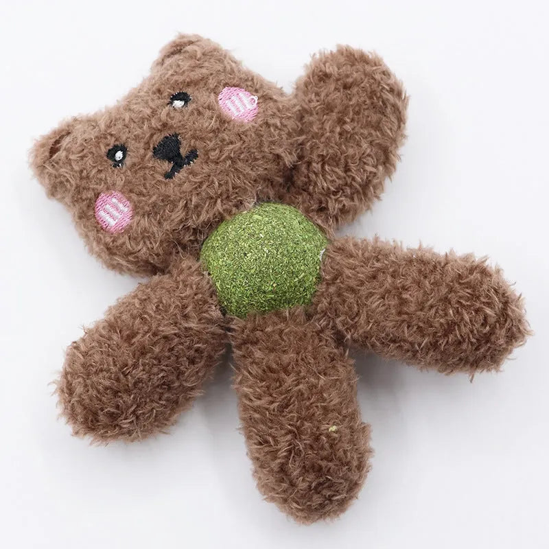 Plush catnip ball chewing toy in animal designs for dental care, showing scale next to a 12.5 cm ruler.
