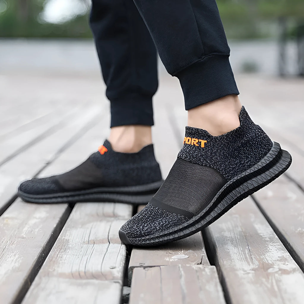Flyknit woven sock shoes in khaki colour with lace-up closure and MD sole for casual wear and hiking