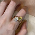 Copper geometric open ring with water drop double Sheng stone women's jewellery