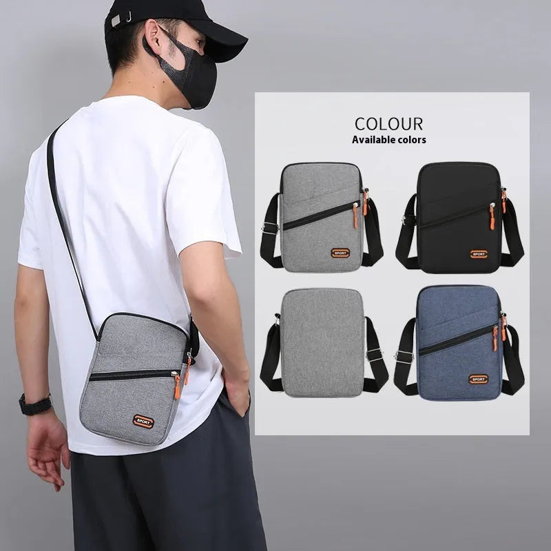 Ultra-light Oxford cloth crossbody commuter bag in solid colour with contrast trim.