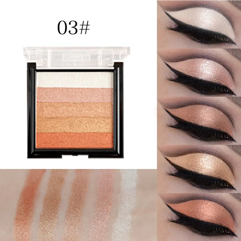 Highlight eye shadow plate with six colour options for natural contouring and brightening effects