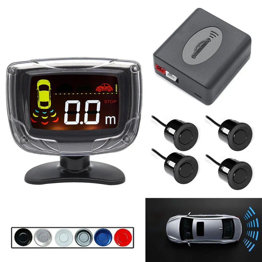 Wireless reversing sensor system with LED display and four ultrasonic probes for vehicle obstacle detection