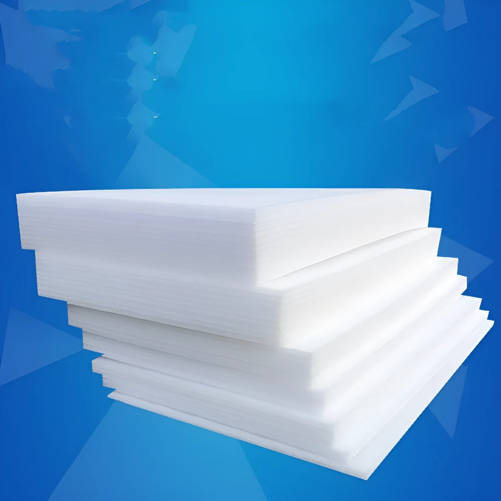 White rectangular EPE pearl cotton foam insulation board showing its 10mm thickness edge.