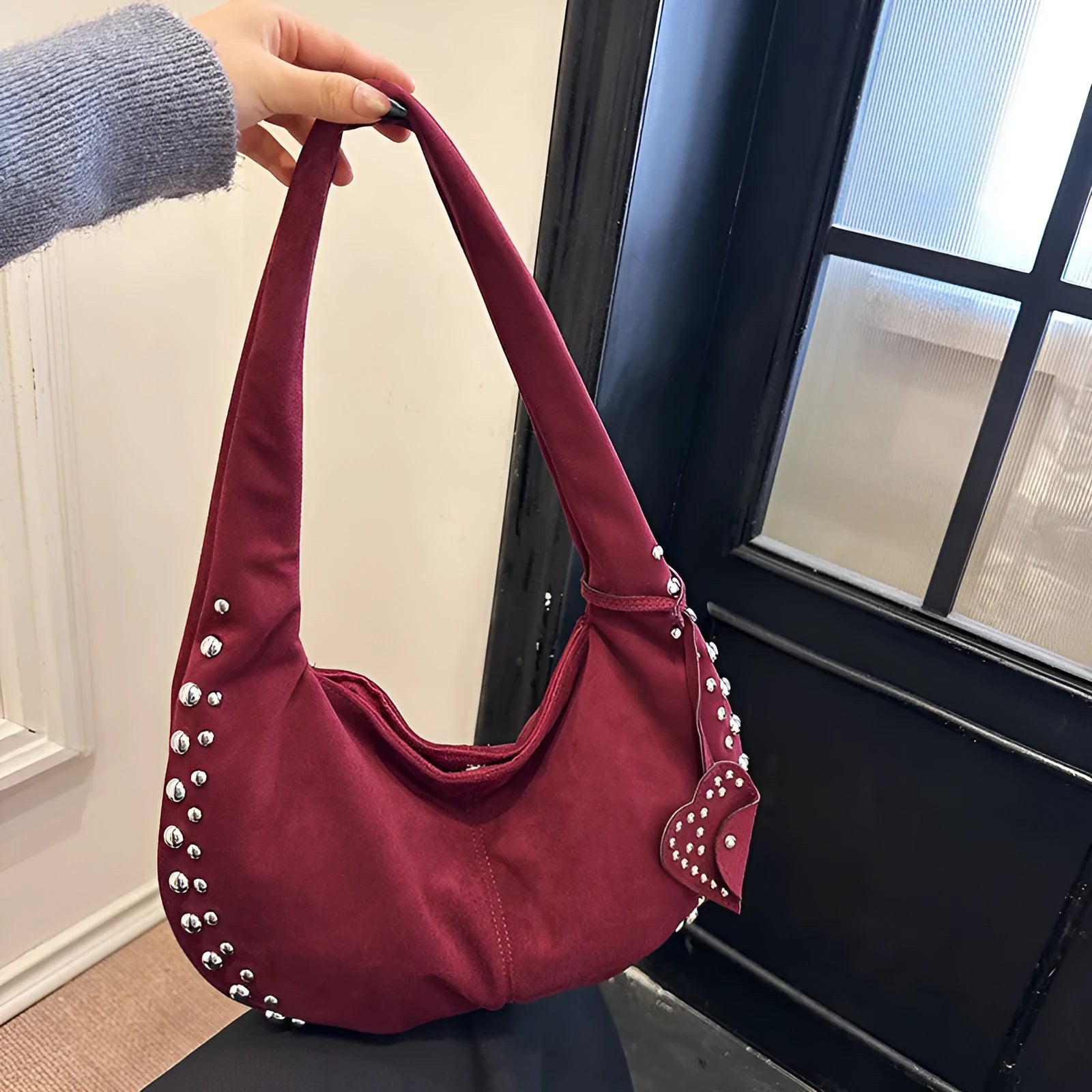 Soft plush retro style strapless tote handbag for women shown in multiple colour options.