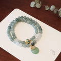 Women's Myanmar jade bracelet with geometric shapes and peace buckle charm on safety buckle
