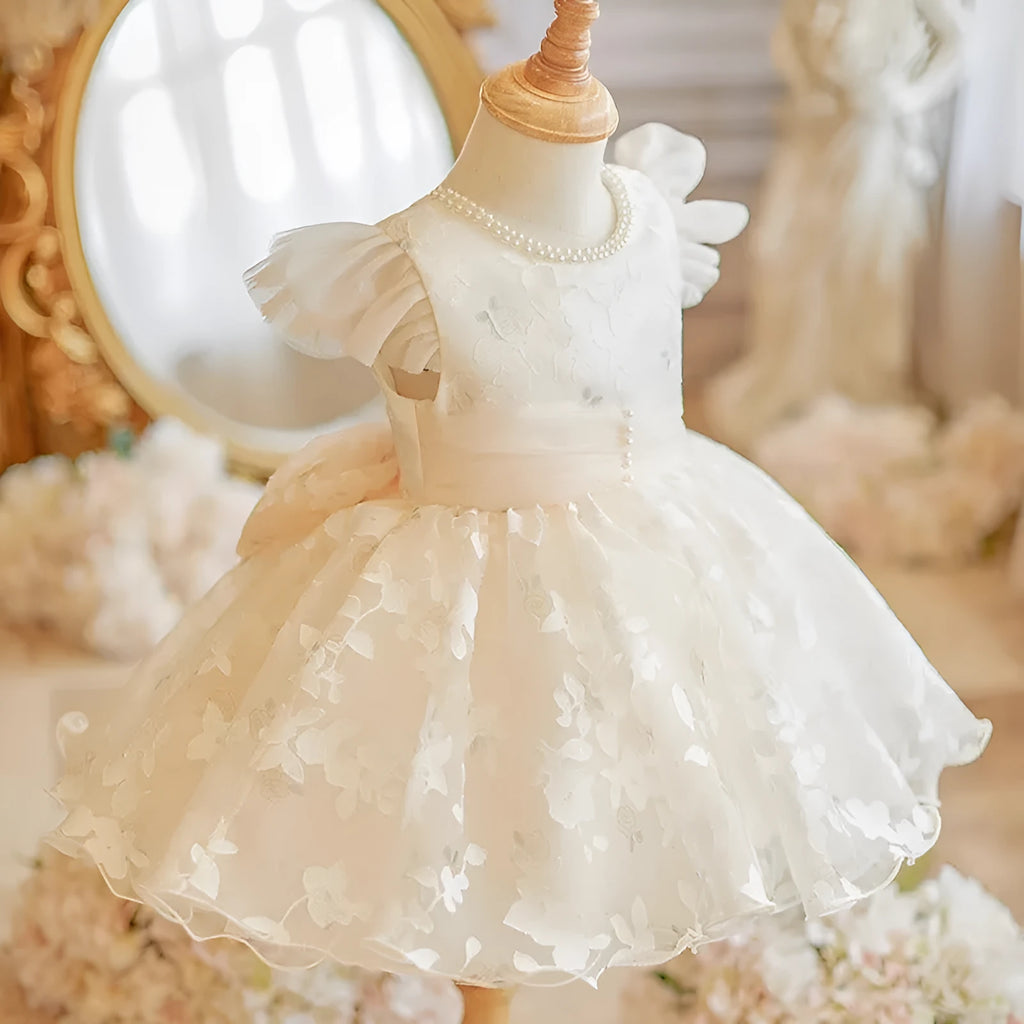 Girls' white polyester princess dress for catwalk and hosting, available in heights 80cm to 150cm