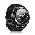 Black smart watch with blood pressure monitoring on silicone wrist strap showing 1.28-inch screen