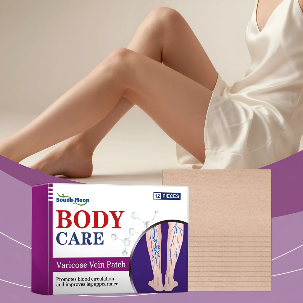 Pack of twelve leg care massage patches with plant ingredients and a nursing patch.